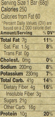 clif bar nutrition label
