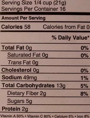 dehydrated vegetable soup nutrition label