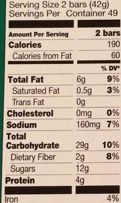 granola bars nutrition label