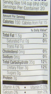 long grain brown rice nutrition label