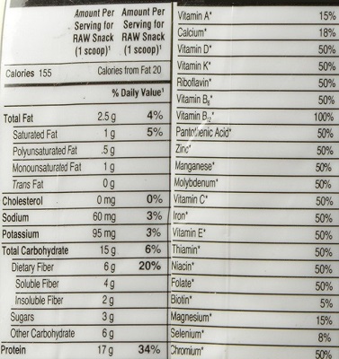 meal replacement powder nutrition label