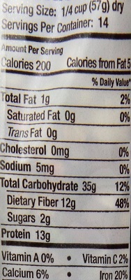 mixed beans nutrition label