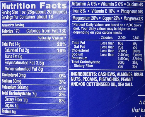 mixed nuts nutrition label