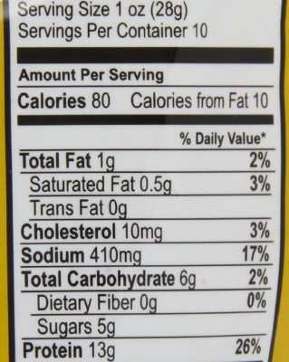 natural beef jerky nutrition label