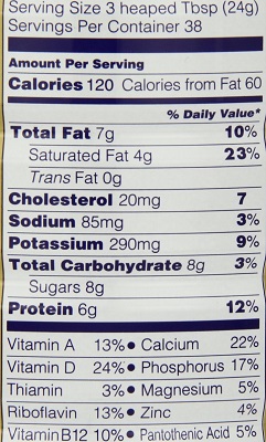 powdered whole milk nutrition label