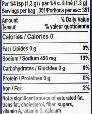 sea salt nutrition label