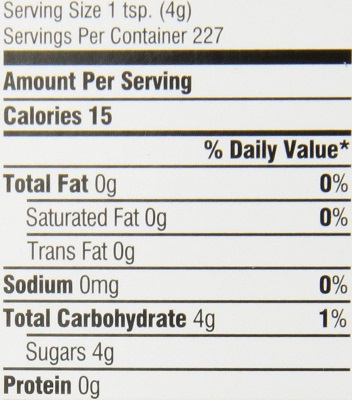 unrefined cane sugar nutrition label