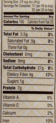 whole grain rolled oats nutrition label