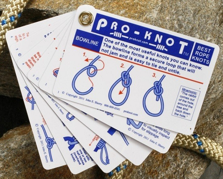 credit card sized plastic cards showing how to tie knots